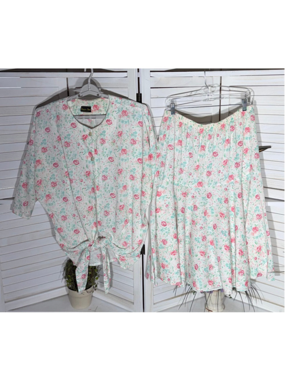 Vintage 90s top skirt set floral roses full midi boho fairy cottage festival 18